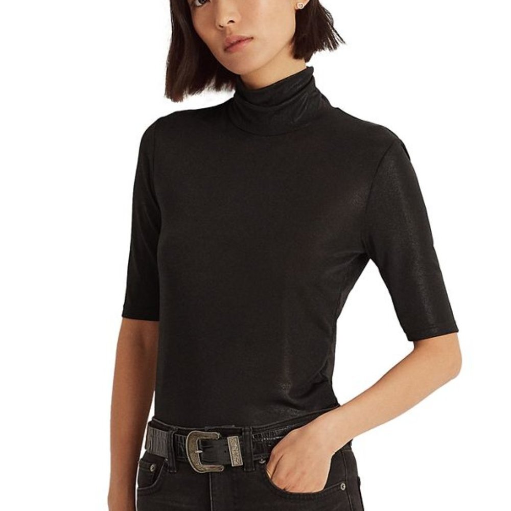 NWT Lauren Ralph Lauren Women's Foiled Stretch Jersey Turtleneck XL